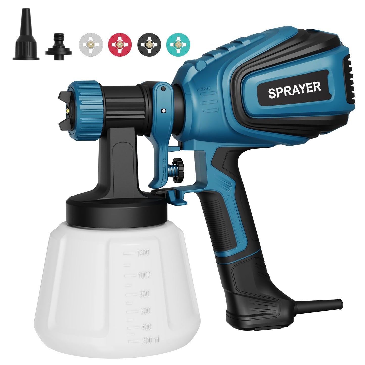 Paint Sprayer, 700W HVLP Spray Gun with Cleaning & Blowing Joints, 4 Nozzles and 3 Patterns, Easy to Clean, for Furniture, Cabinets, Fence, Walls, Door, Garden Chairs etc. VF803