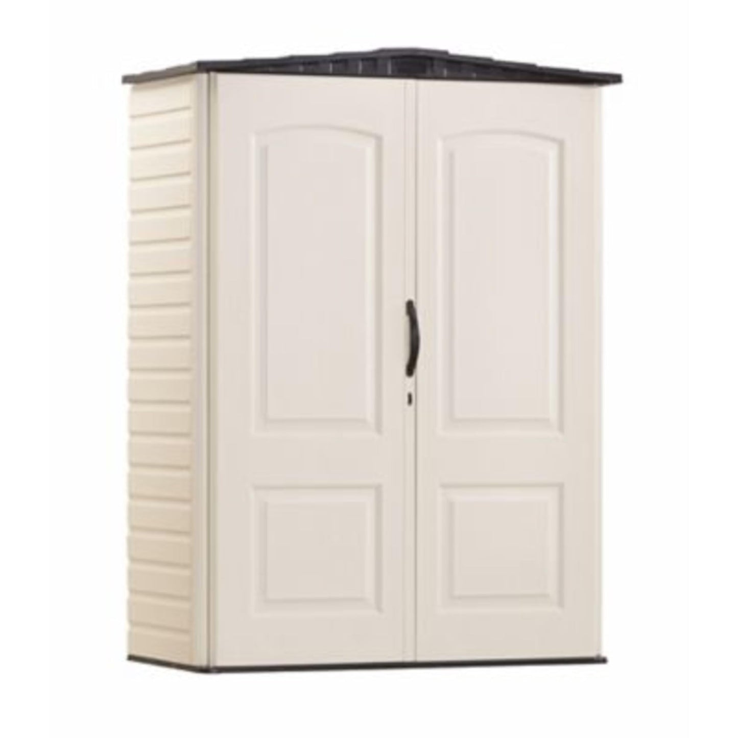 Rubbermaid Large Vertical Resin Outdoor Storage Shed With Floor (6.2 x 4.6 Ft), Weather Resistant, Beige/Brown, Organization for Home/Backyard/Garden Tools/Lawn Mower/Bike Storage/Pool Supplies