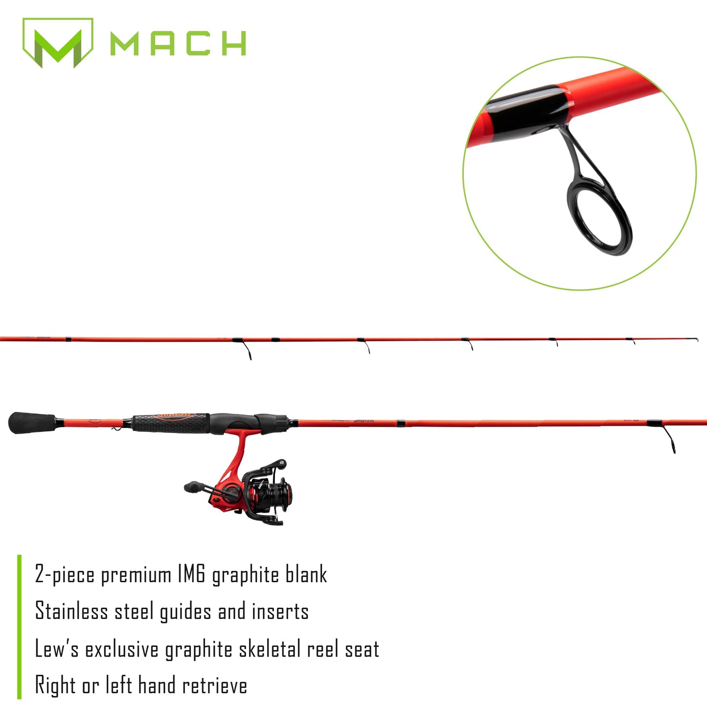 Lew's MACH Smash Spinning Reel and Fishing Rod Combo, Premium IM6 Graphite Blank Fishing Rod, Right or Left-Hand Retrieve, Split-Grip Winn Dri-Tac Handle and EVA Base, Black/Neon Red