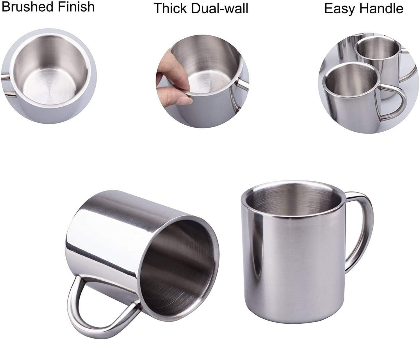 IMEEA Coffee Mugs Camping Cup 10oz Double Walled Stainless Steel Camping Mug with Handle, Set of 2