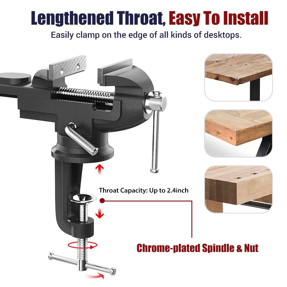 Nuovoware Table Vise 3 Inch, 360° Swivel Base Universal Home Vise Portable Bench Clamp, Clamp-on Vise Bench Clamps Fixed Tool for Woodworking, Metalworking, Cutting Conduit, Drilling, Sawing, Blue