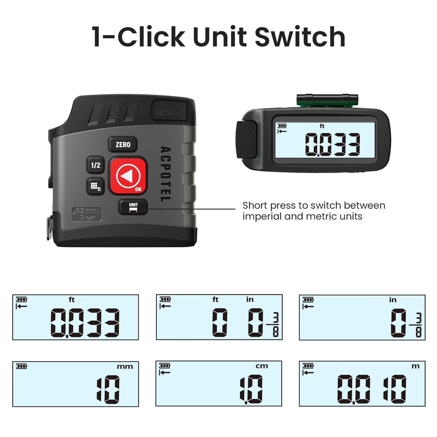 Digital Tape Measure 2 in 1, 16FT with Display, Smart Tape Measure, Area Volume Measuring Pythagorean Mode, Waterproof and Rechargeable,1/2 Self Centering, 20 Groups Historical Memory