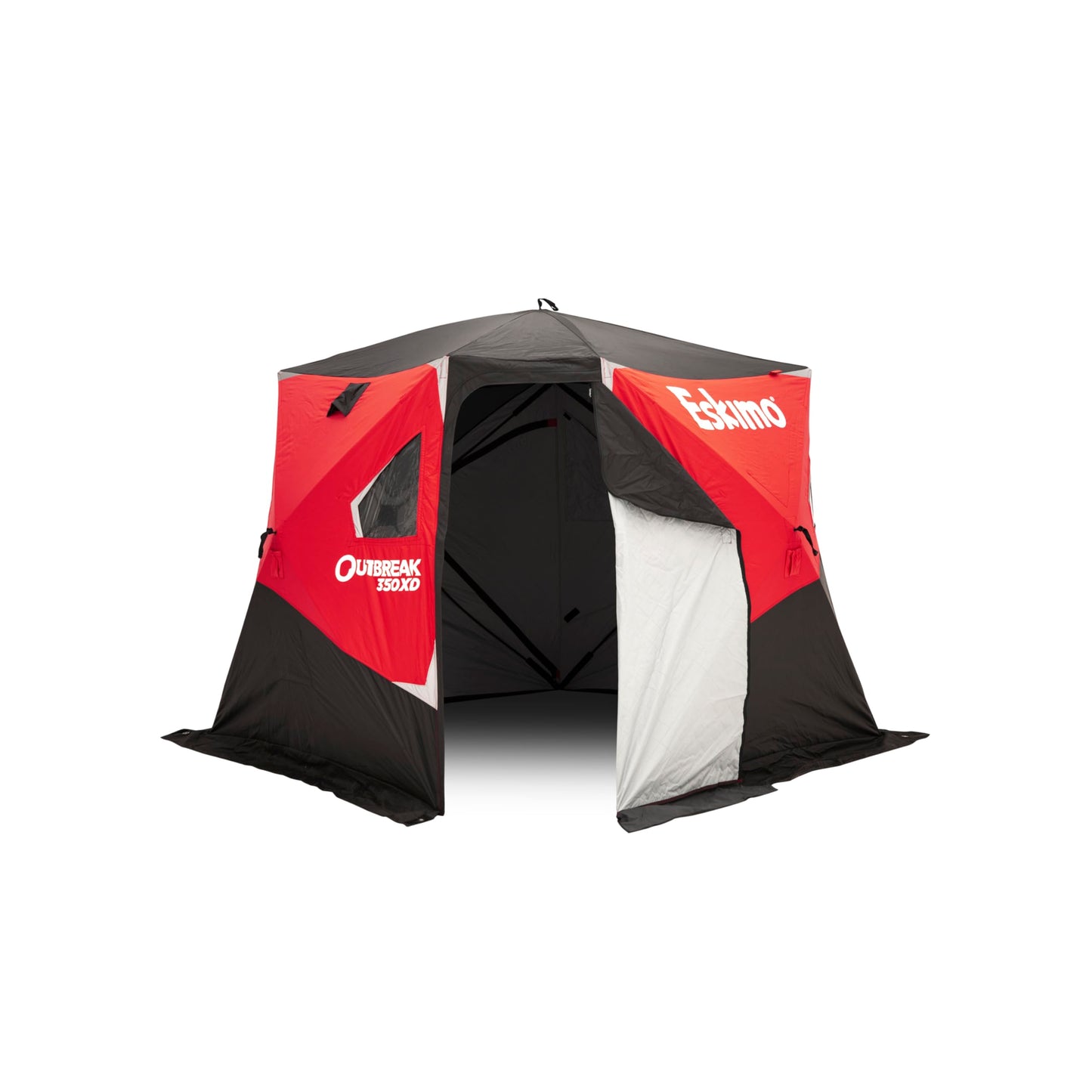 Eskimo Outbreak Portable Pop-Up Ice Fishing Shelter, Stormshield Insulated Fabric, No Trip Door, Durable Hub Design, Deluxe Tie Downs, Red/Black