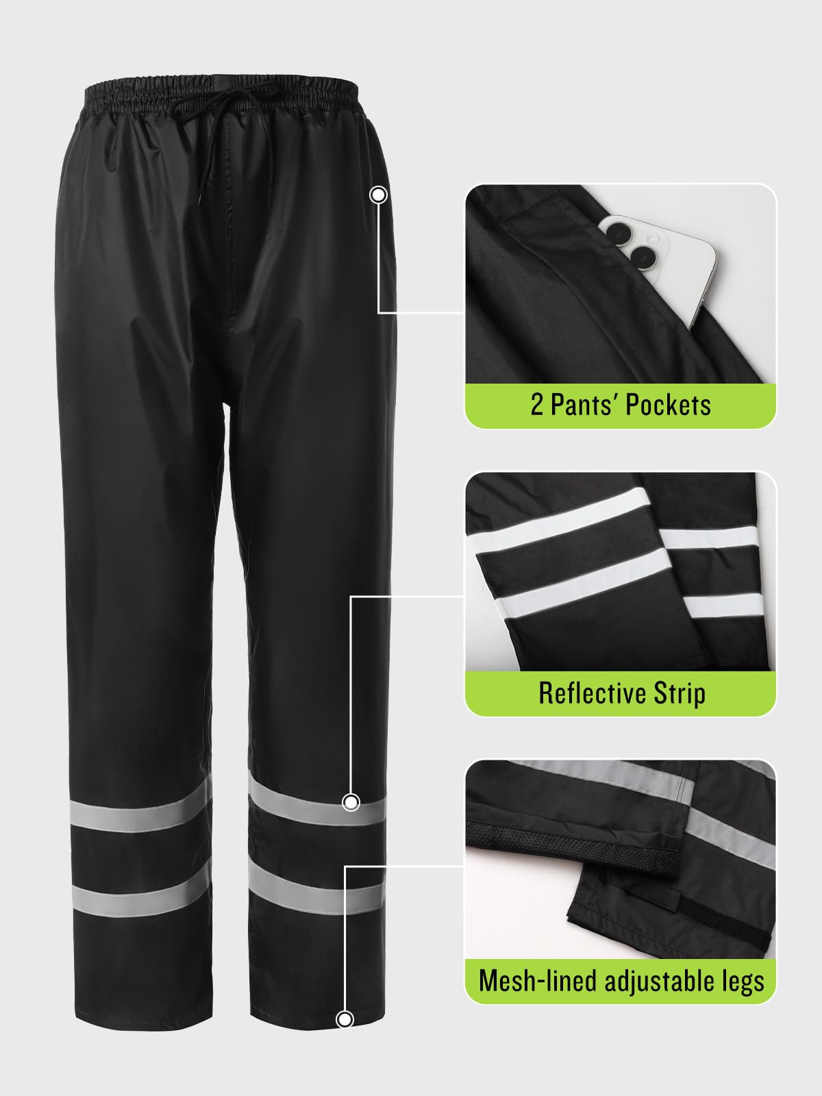 Men's Rain Suit High Visibility Reflective Work Rain Jacket Pants for All Sport Farm Fishing Motorcycle