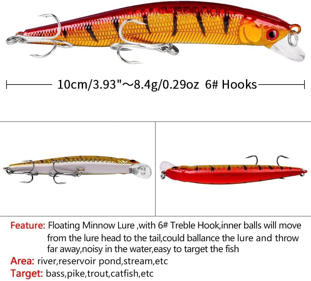 OriGlam 10pcs Fishing Lures - Life-Like Swimbait, Minnow Hard Lure Bass Trout Baits Kit, Topwater Hard Baits Crankbait Swimbait for Saltwater Freshwater
