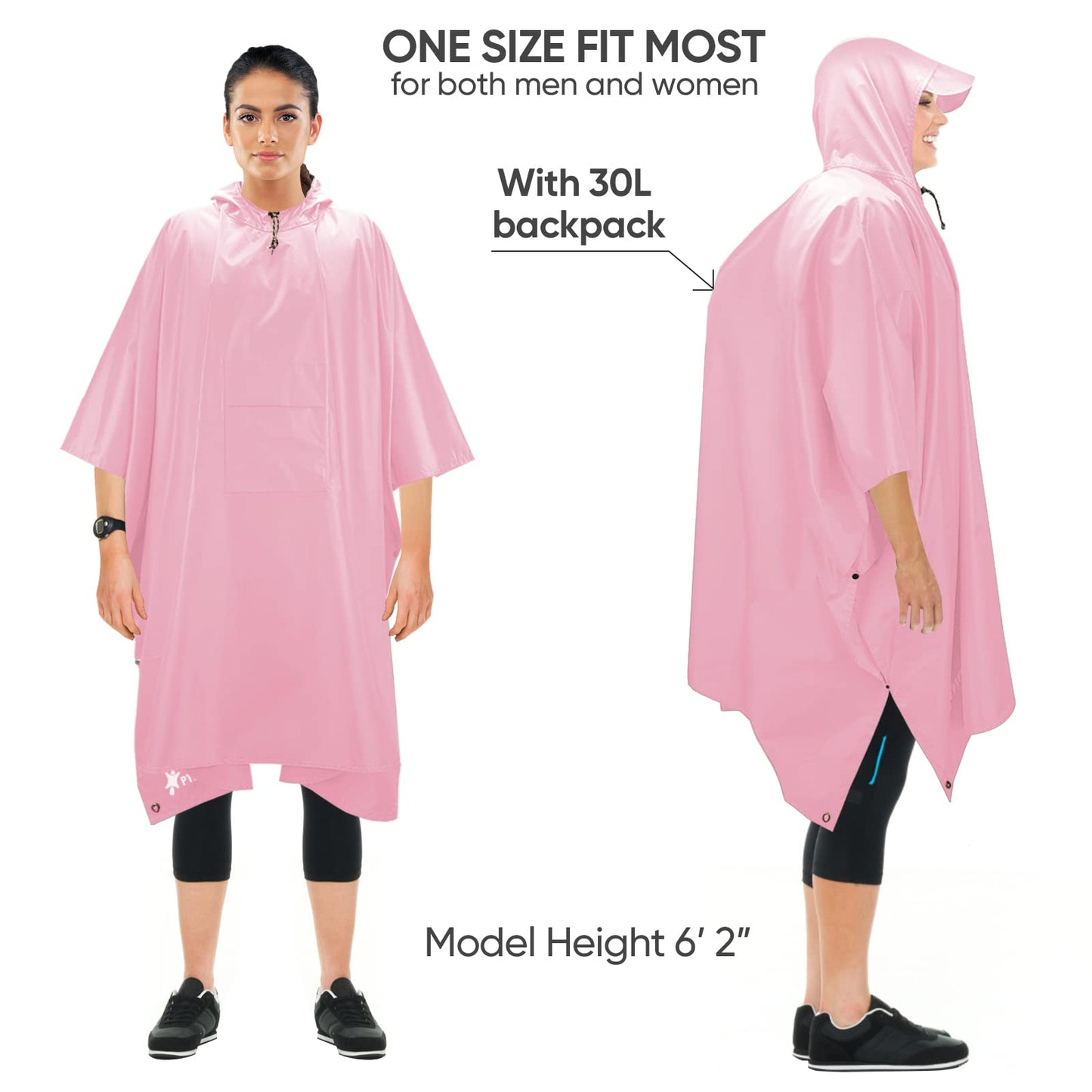 PTEROMY Hooded Rain Poncho for Adult with Pocket, Waterproof Lightweight Unisex Raincoat for Hiking Camping Emergency
