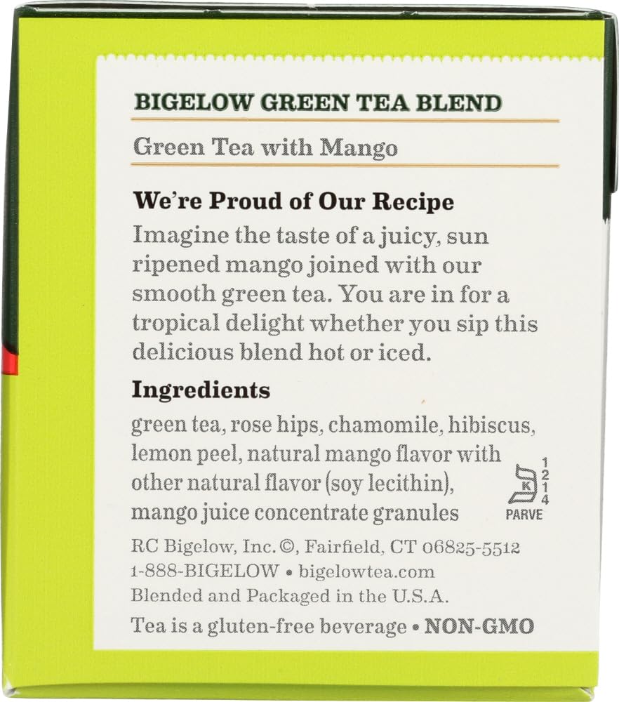 Bigelow Tea Green Tea Variety Pack, Classic Green Tea, Lemon, Pomegranate, Mint, Peach and Constant Comment Flavors, 20 Count Box (Pack of 6), 120 Total Tea Bags