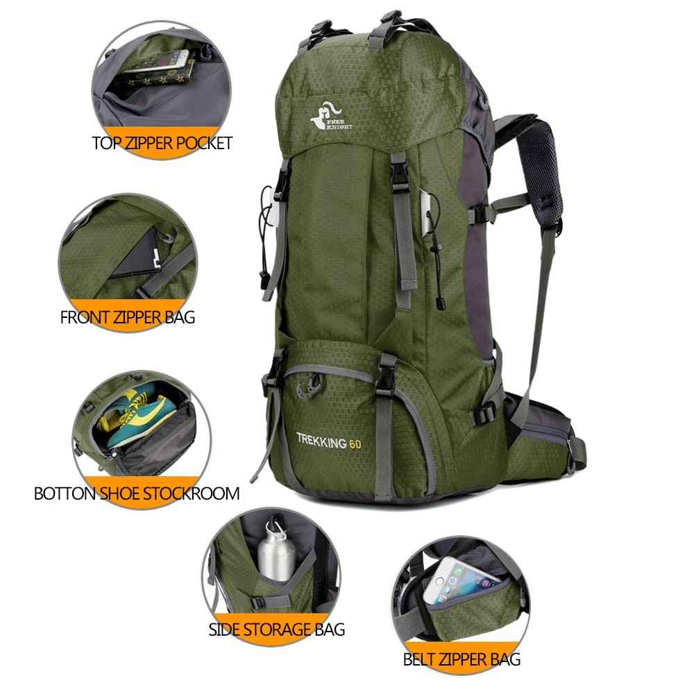 Bseash 60L Waterproof Hiking Camping Backpack with Rain Cover, Large Outdoor Sport Travel Daypack Rucksack for Climbing