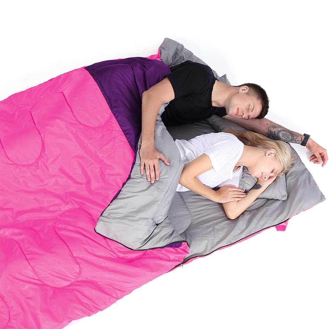oaskys Double Sleeping Bag for Adults with 2 Pillows - Queen Size XL Waterproof Sleeping Bag for All Season Camping Hiking Backpacking 2 Person Sleeping Bags for Cold Weather & Warm