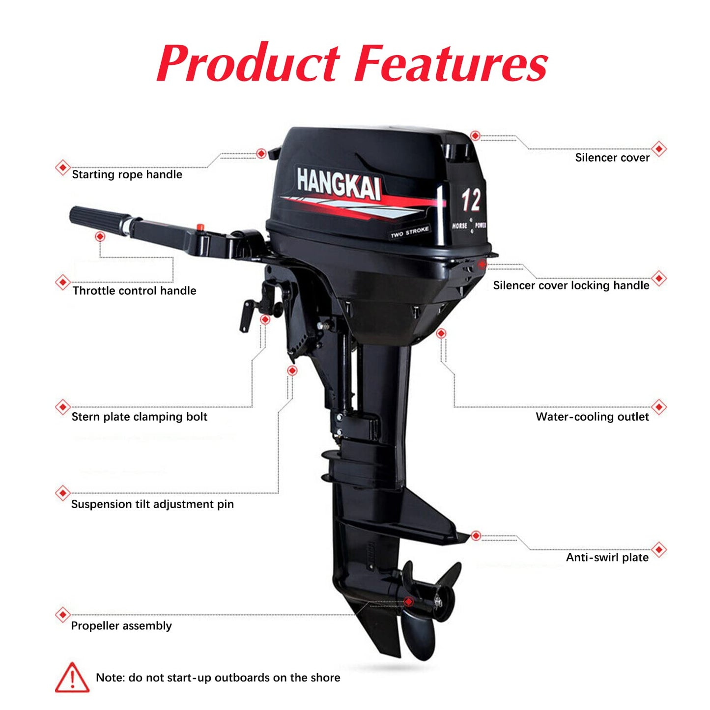 4 Stroke Outboard Motor, 123CC 6.5HP Boat Motor Boat Engine Motor, Heavy Duty Outboard Boat Motor Inflatable Marine Fishing Boat Yacht Engine (Fuel tank and Hoses Not Included)