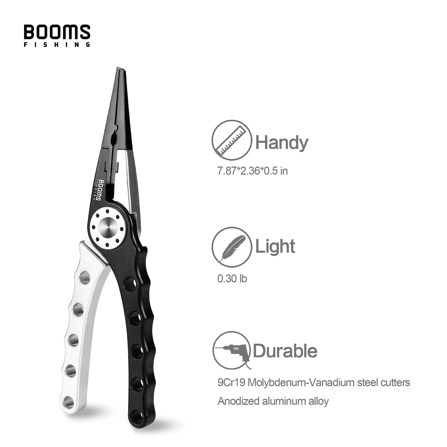 Booms Fishing X1 Aluminum Fishing Pliers Saltwater, Surf Fishing Tackle Kit, Fishing Multitool Hook Remover Braided Fishing Line Cutting and Split Ring with Coiled Lanyard and Sheath