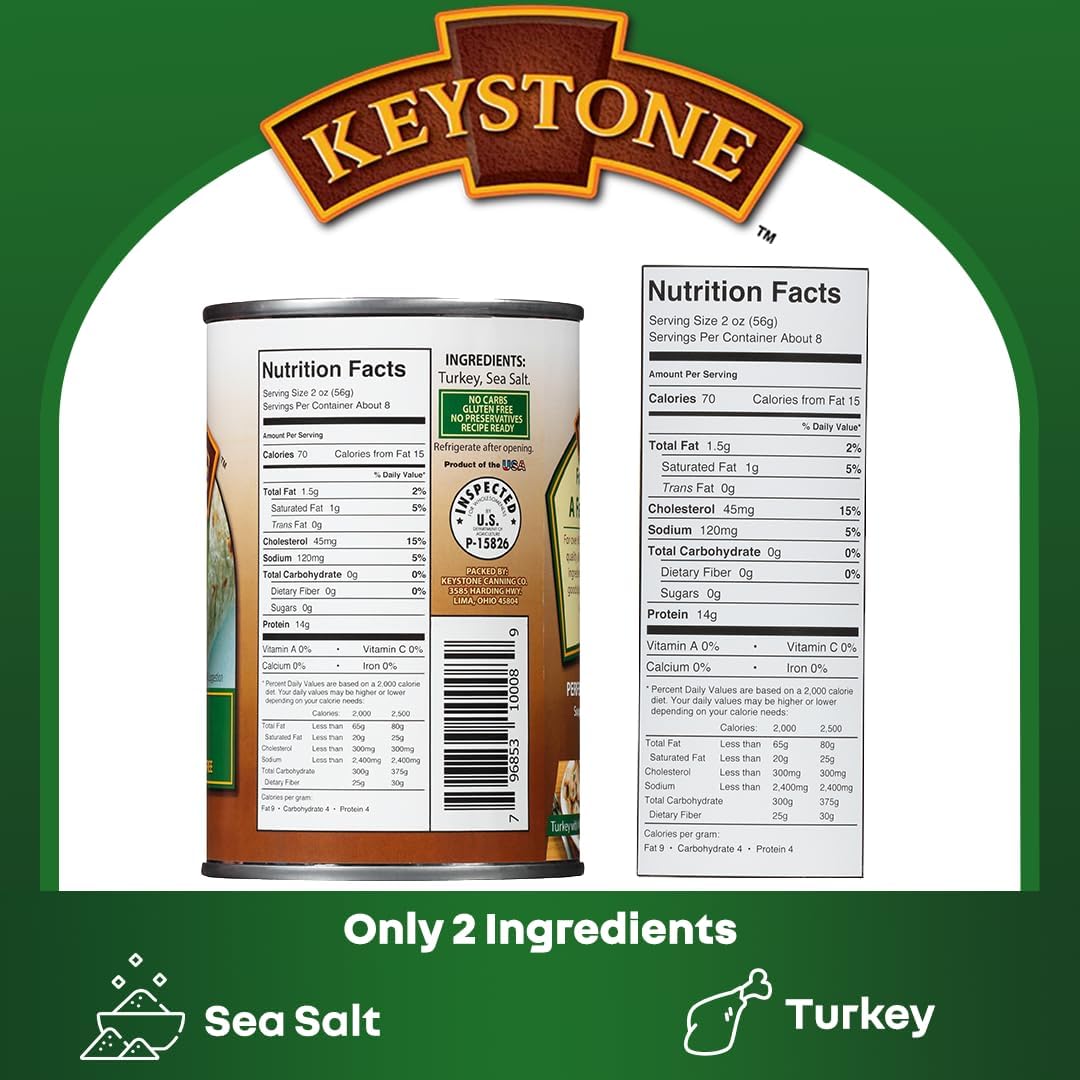 Keystone Meats All Natural Canned Turkey 14.5 Ounce Long Term Shelf Life Emergency Survival Food Canned Meat | Fully Cooked Ready to Eat | All White Meat No Carbs Gluten Free Family Pack of 6