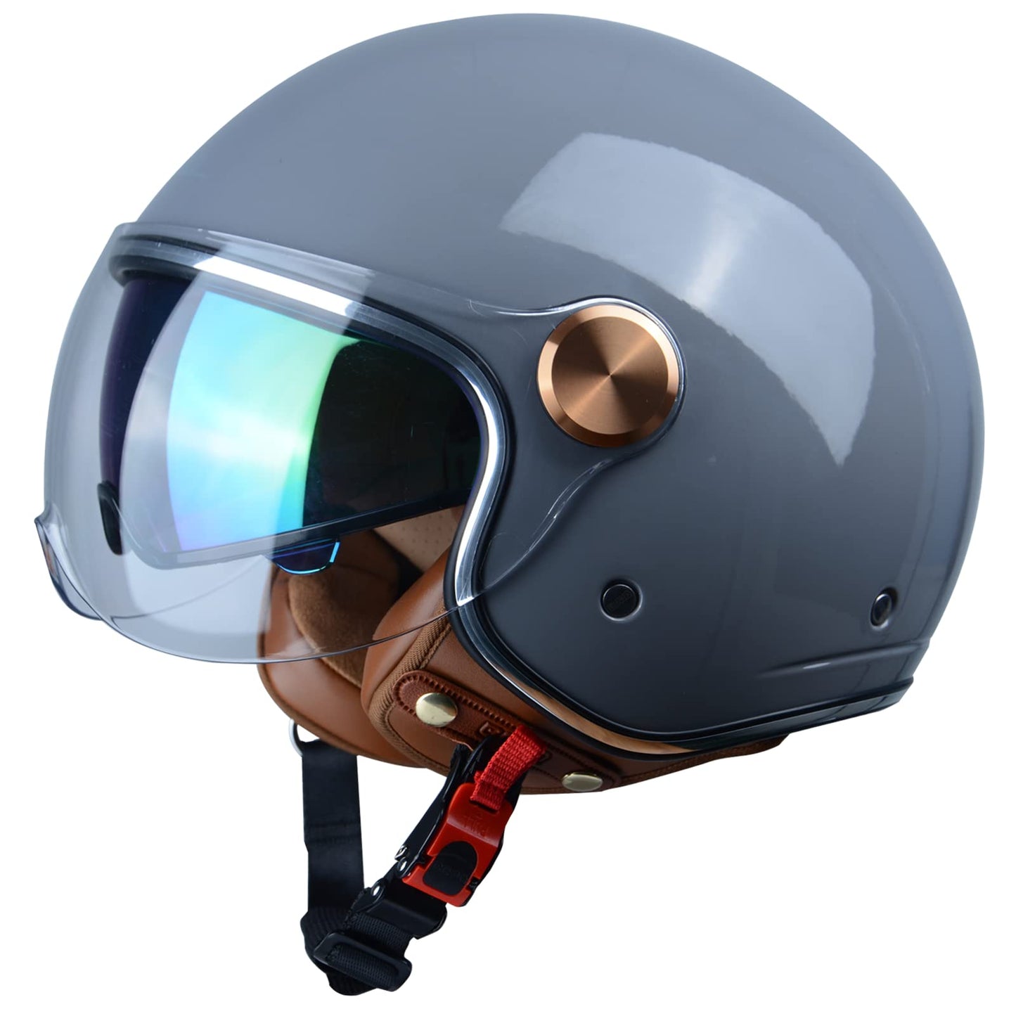 Open Face Motorcycle Helmet for Adults, DOT Approved,3/4 Retro Vespa Helmet, Dual Visors Men's and Women's Motorbike Casco for Moped Cruiser Bobber and Chopper
