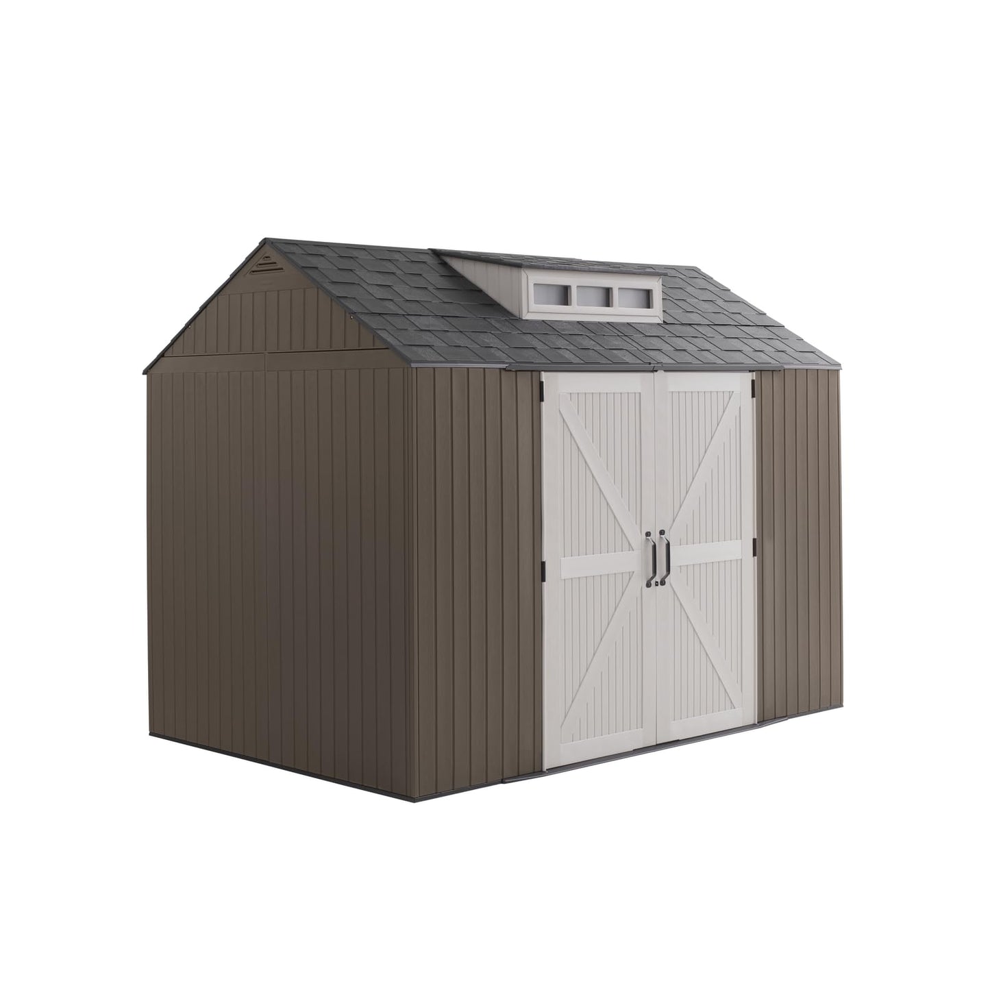 Rubbermaid Extra Large Resin Outdoor Storage Shed With Floor (7 x 10 Ft.), Weather Resistant, Brown, Organization for Home/Lawn Mower/Backyard Equipment/Bike Storage/Pool Supplies