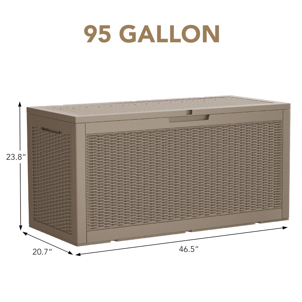 Devoko 100 Gallon Waterproof Large Resin Deck Box Indoor Outdoor Lockable Storage Container for Patio Furniture Cushions Garden Tools (100 Gallon, Black)
