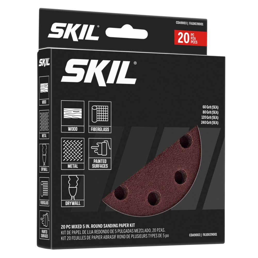 SKIL 5” Random Orbital Sander with Cyclonic Dust Box & 3pc Sanding Sheet - SR211601, Multicolor