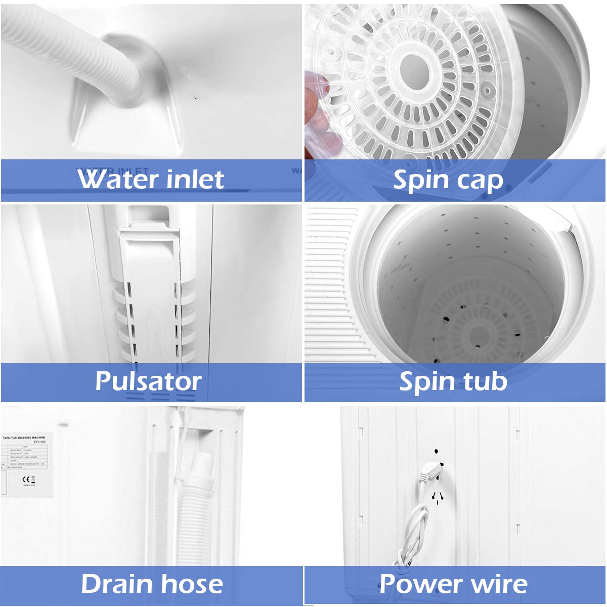 Giantex Portable Mini Compact Twin Tub Washing Machine 20lbs Washer Spain Spinner Portable Washing Machine, Blue+ White