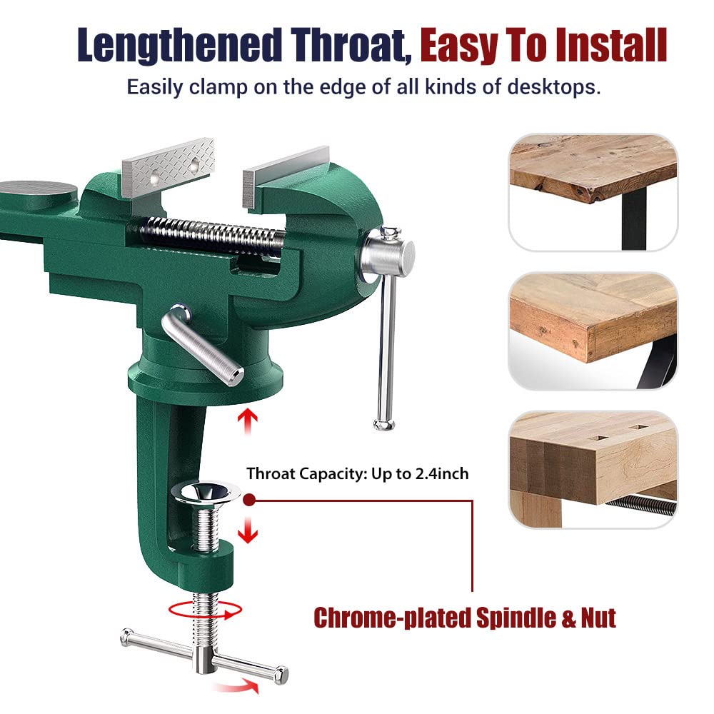 Nuovoware Table Vise 3 Inch, 360° Swivel Base Universal Home Vise Portable Bench Clamp, Clamp-on Vise Bench Clamps Fixed Tool for Woodworking, Metalworking, Cutting Conduit, Drilling, Sawing, Blue