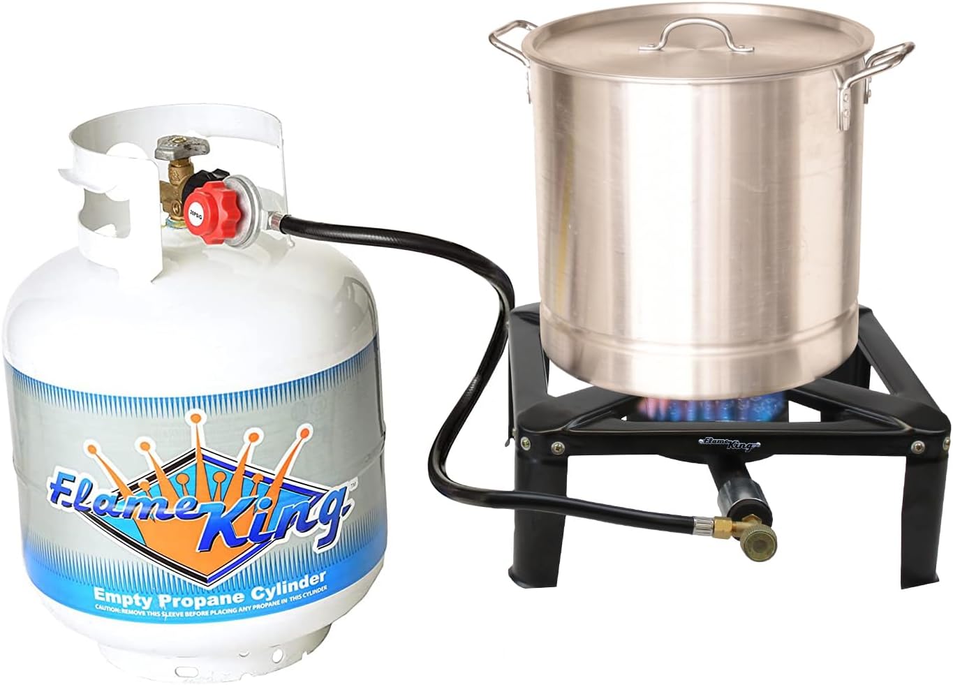 Flame King Heavy Duty 120,000 BTU, 0-20 PSI, Turkey Fryer Single Propane Burner Bayou Cooker, Outdoor Stove for Home Brewing, Maple Syrup Prep, Cajun Cooking