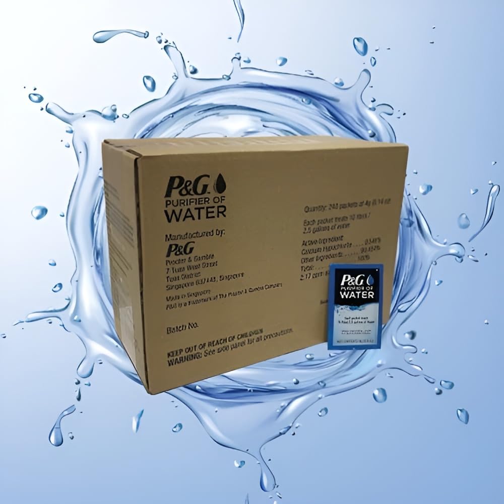 P&G Purifier of Water Portable Water Purifier Packets. Emergency Water Filter Purification Powder Packs for Camping, Hiking, Backpacking, Hunting, and Traveling. (12 Packets)