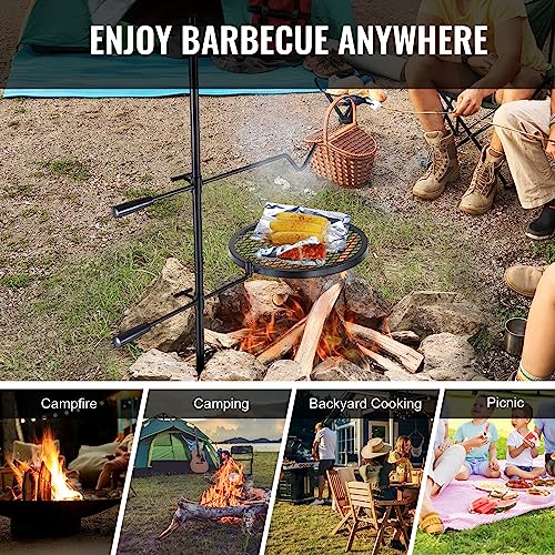 VEVOR Folding Campfire Grill, Heavy Duty Steel Mesh Grate, 22.4" Portable Camping Grates Over Fire Pit, Camp Fire Cooking Equipment with Legs Carrying Bag, Grilling Rack for Outdoor Open Flame Cooking