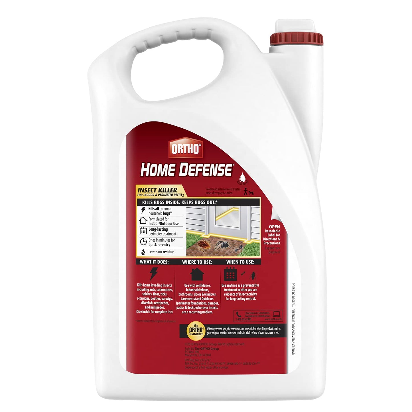 Ortho Home Defense Insect Killer for Indoor & Perimeter2 - With Comfort Wand, Long-Lasting Control, Kills Ants, Cockroaches, Spiders, Fleas & Ticks, Non-Staining, Odor Free, 1.1 gal., 2-Pack