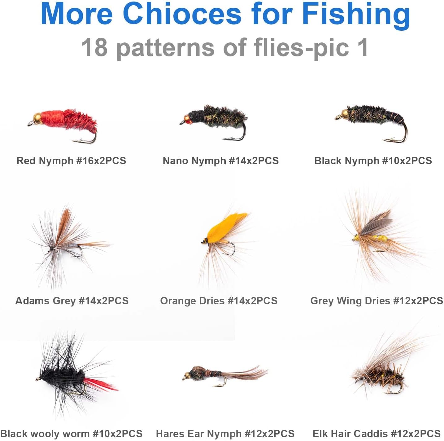 36 pcs Fly Fishing Flies Kit, Hand Tied Trout Bass Fly Assortment with Fly Box, Dry Wet Nymph Flies Streamers Fly Fishing Lures