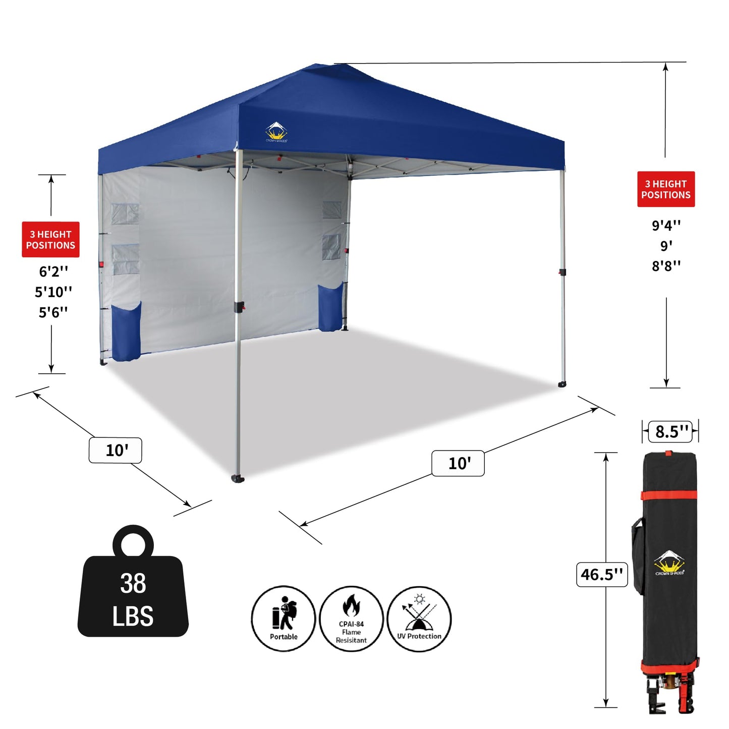 CROWN SHADES Canopy Tent 10x10 Pop Up Canopy Outdoor Shade with Pockets Sidewall, Easy Up Sun Shelter with One Person Set Up Center Lock, Portable Instant Camping Beach Canopy Tents, Forest Green
