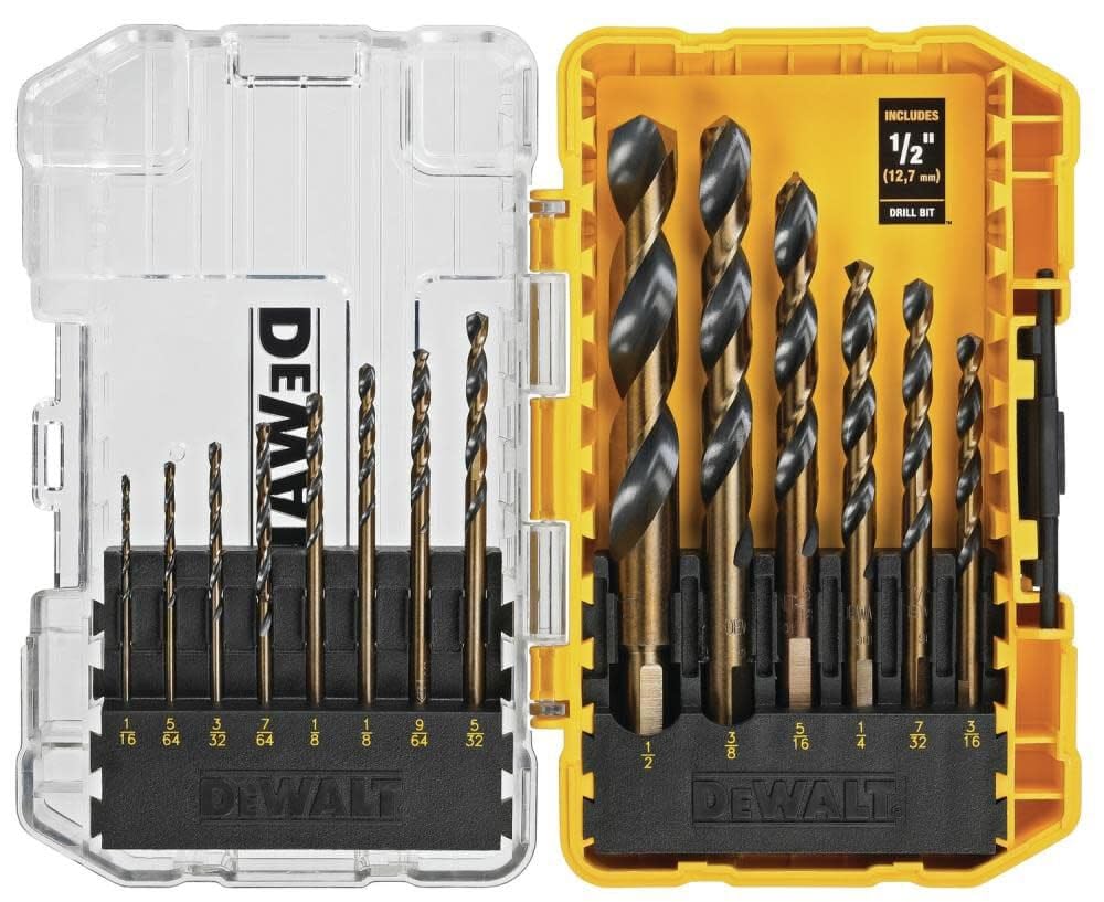 DEWALT Drill Bit Set, 14-Piece, 135 Degree Split Point, For Plastic, Wood and Metal (DWA1184)