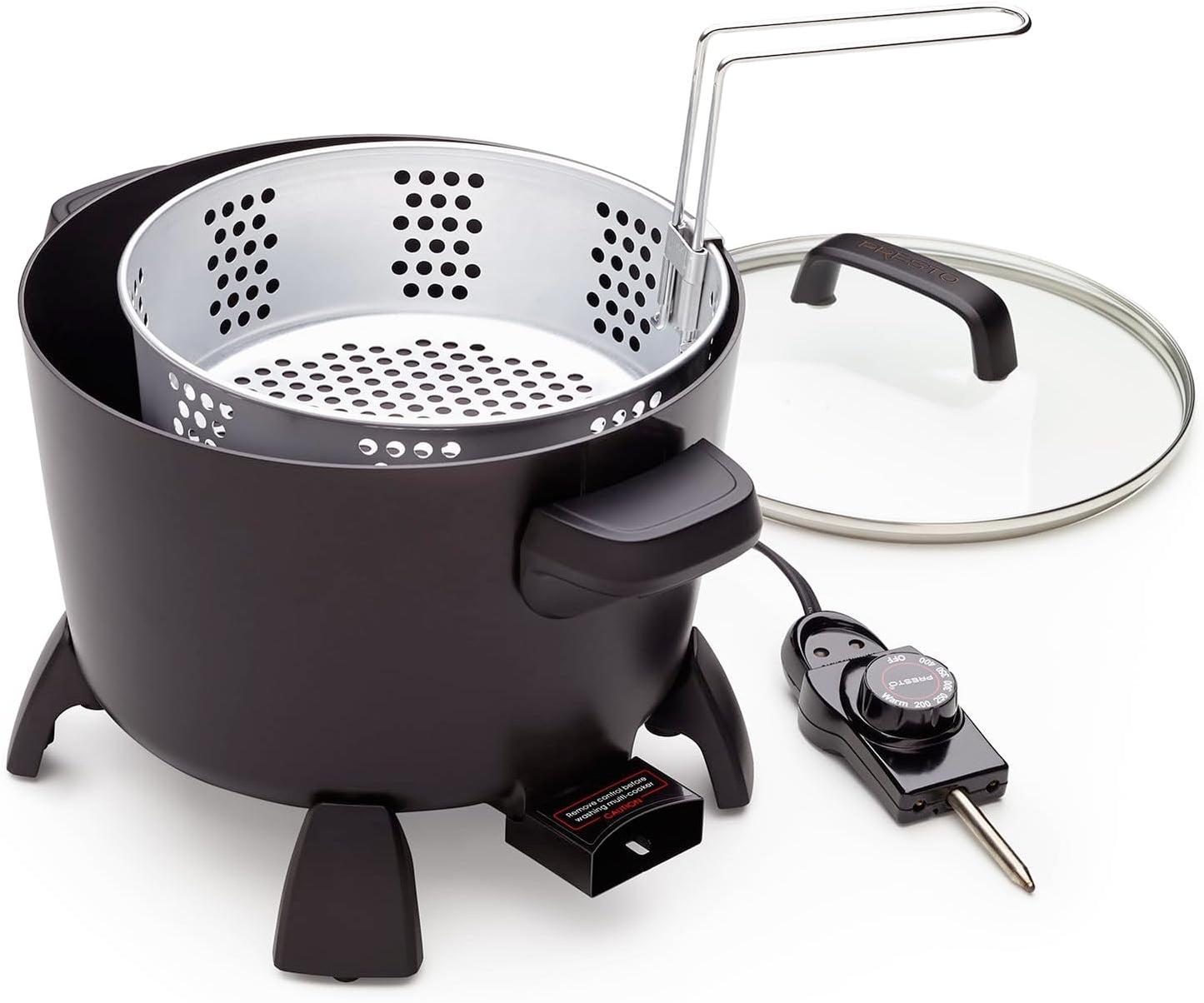 Presto 8-Quart Big Kettle, Steamer and Deep Fryer Multi-Cooker, Black