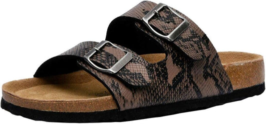 CUSHIONAIRE Lane Cork Footbed Sandals for Women – Comfortable Double Buckle Slip-On with Genuine Suede Footbed & Arch Support Slides for Women Footwear