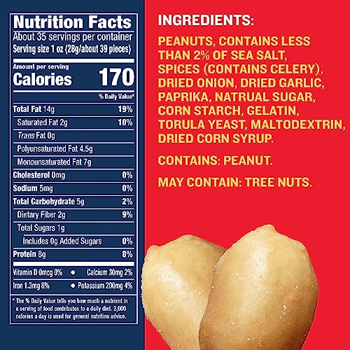 PLANTERS Peanuts, Lightly Salted Peanuts, Dry Roasted, Snacks for Adults, (6 ct Pack, 2.2 lb Containers)