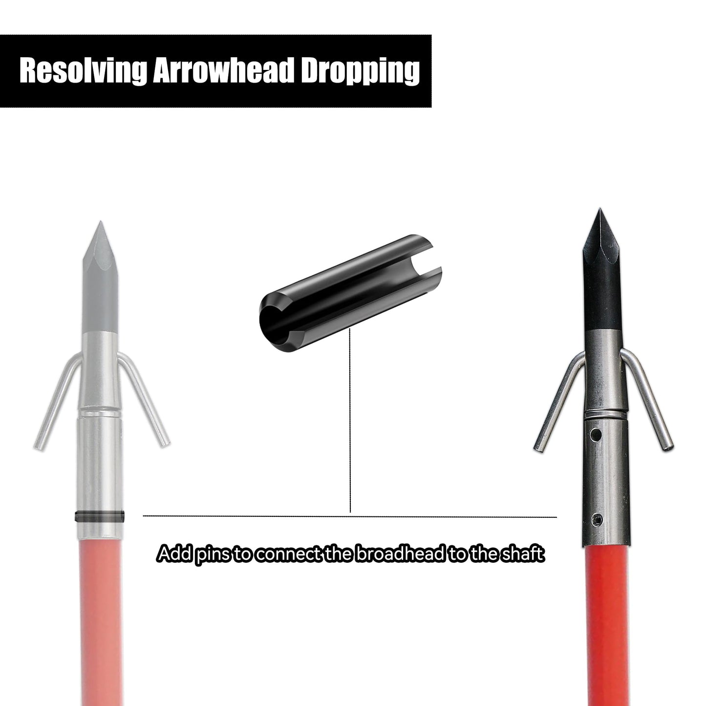 34inch Bowfishing Arrows Solid Fiberglass Shaft with Broadhead for Compound Bow and Recurve Bow Fishing Arrow Archery and Hunting (Pack of 6)
