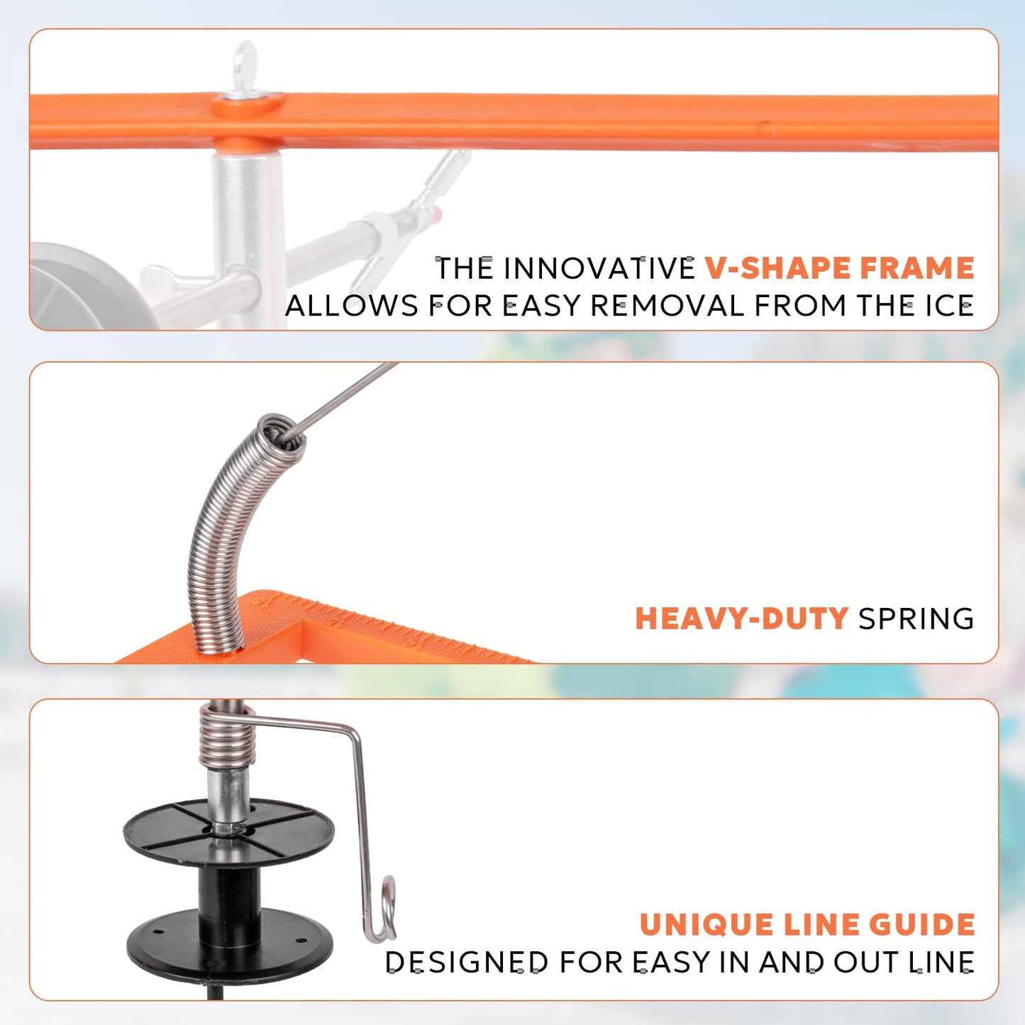 SF Black/Orange Ice Fishing Tip-Up Foldable with Orange Pole Flags Ice Fishing Strike Indicators Accessories