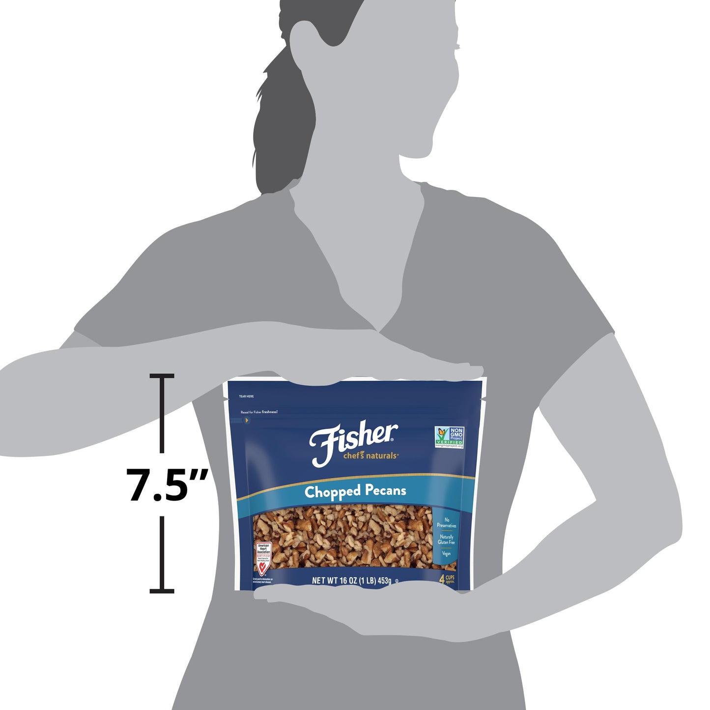 Fisher Chef's Naturals Pecan Halves 24 oz Resealable Bag, Unsalted Raw Nuts for Cooking, Baking & Snacking, Healthy Snacks for Adults, Vegan Protein, Keto Snack, Gluten Free Raw Pecans Halves