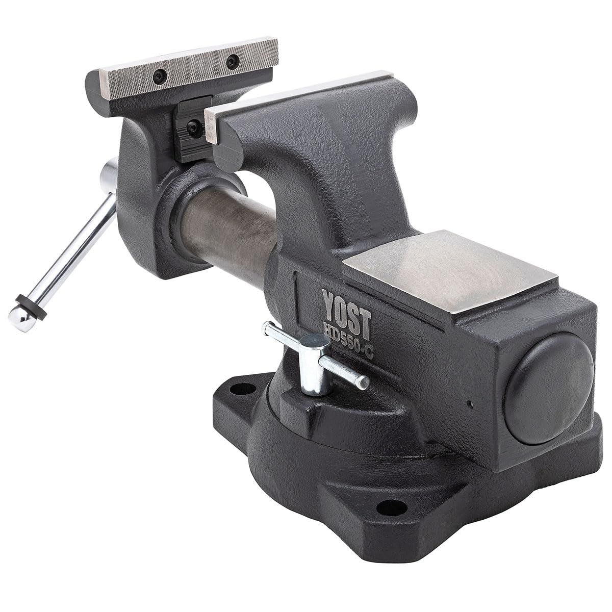 Yost HD550-C Heavy Duty 5-1/2 Inch Mechanics Work Bench Vise | Heavy Duty Woodworking & Metal Work Table with Secure Grip Swivel Base | 60,000 PSI Casting Iron Material with Extra-large Anvil Surface