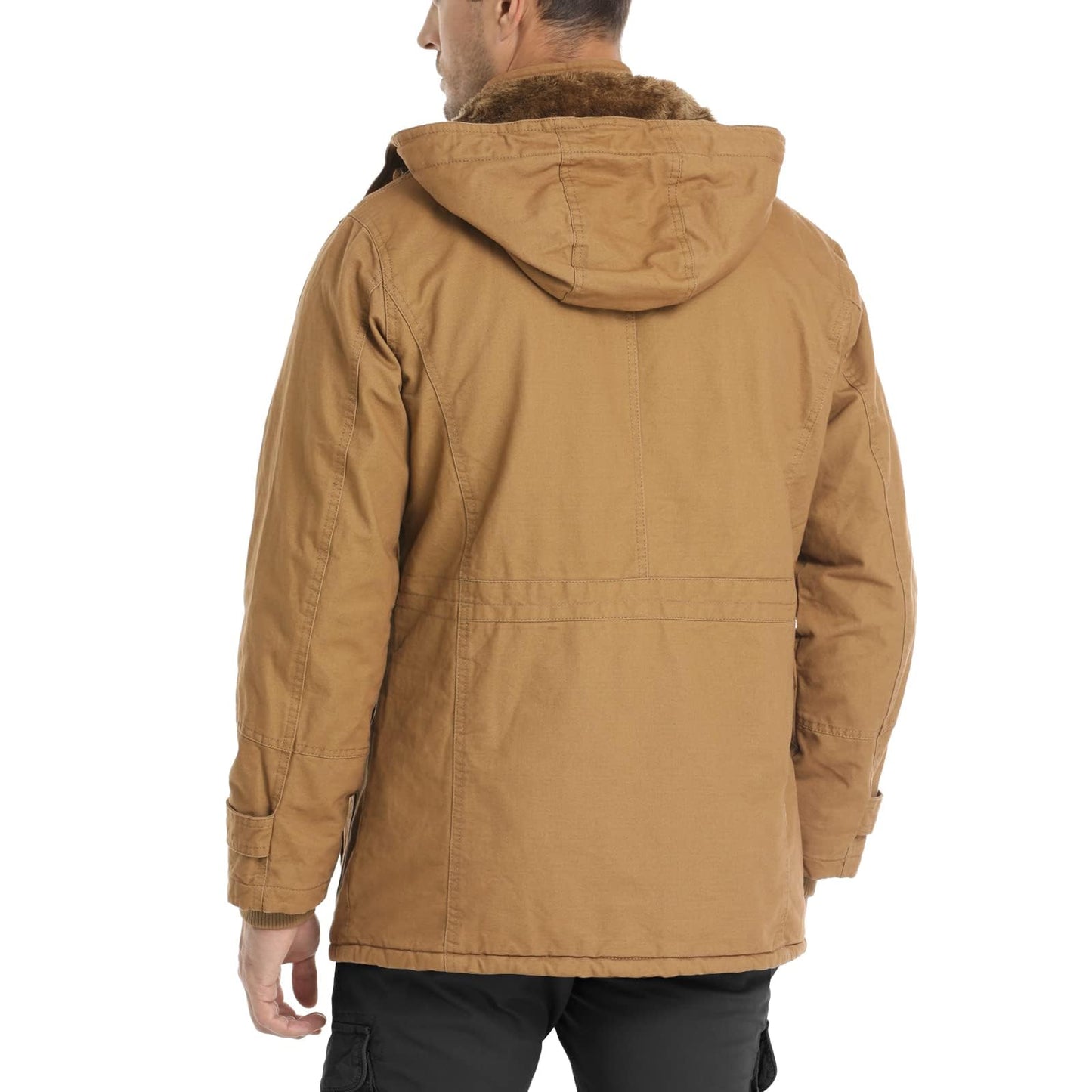 CHEXPEL Men's Thick Winter Jackets with Hood, Fleece Lining, Cotton Military Work Jackets with Cargo Pockets, Outwear
