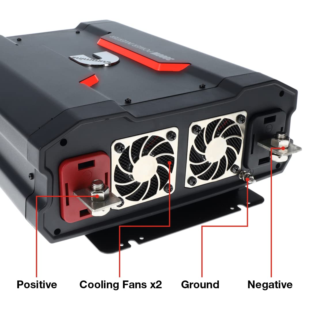 Cummins 5000 Watts Inverter Modified Sine Wave Truck Inverter 12 Volts to 110 Volts Four AC Outlets Two USB Ports (Plus Cable Kit)- CMN5000W - Inverters for Vehicles, Van Life, Camping