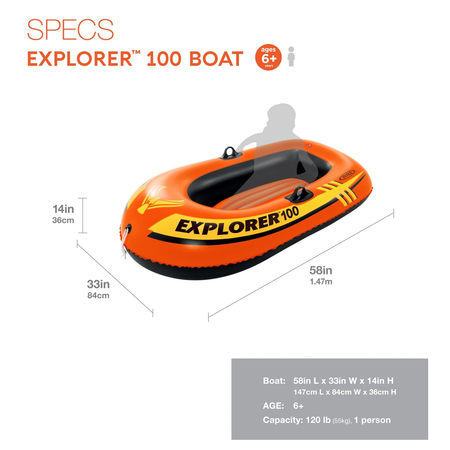 INTEX Explorer Inflatable Boat Series: Dual Air Chambers – Welded Oar Locks – Grab Handles – Bow Rope – Sporty Design