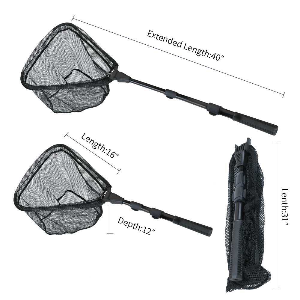 RESTCLOUD Fishing Landing Net with Telescoping Pole Handle, Fishing net Freshwater for Kids Men Women, Extend to 40-63 Inches