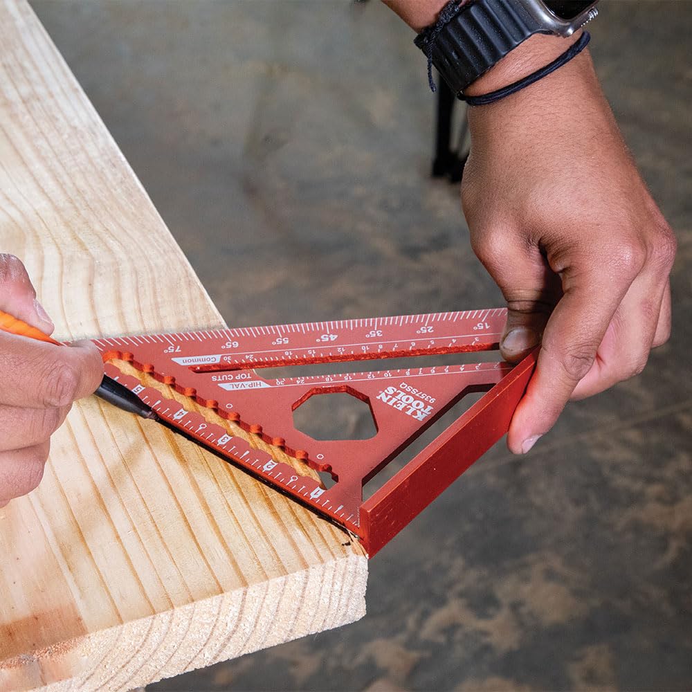 Klein Tools 935FSQ Framing Square, 24-Inch x 16-Inch, L Shape Carpenter Woodworking Tool with Laser Etched Rafter Tables and Octagon Scales