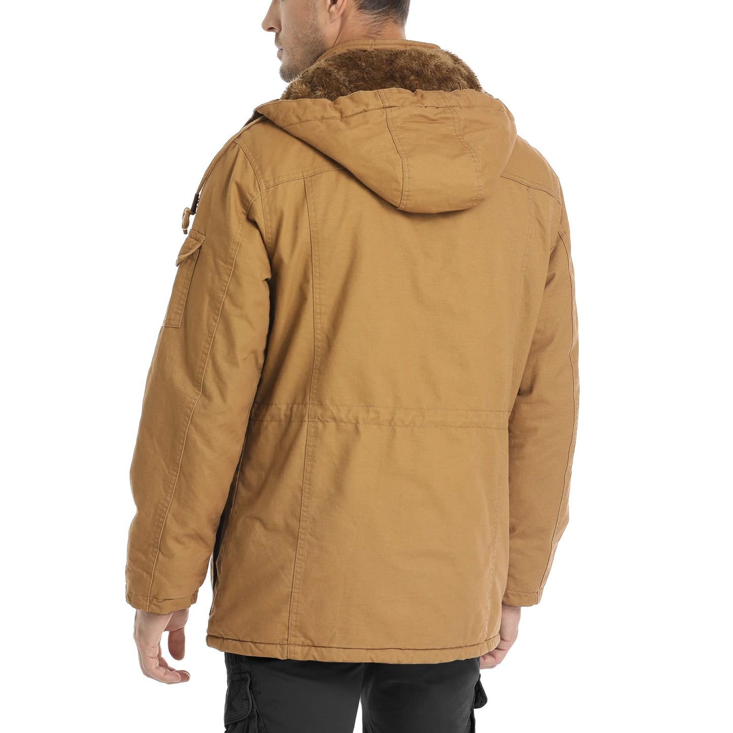 CHEXPEL Men's Thick Winter Jackets with Hood, Fleece Lining, Cotton Military Work Jackets with Cargo Pockets, Outwear