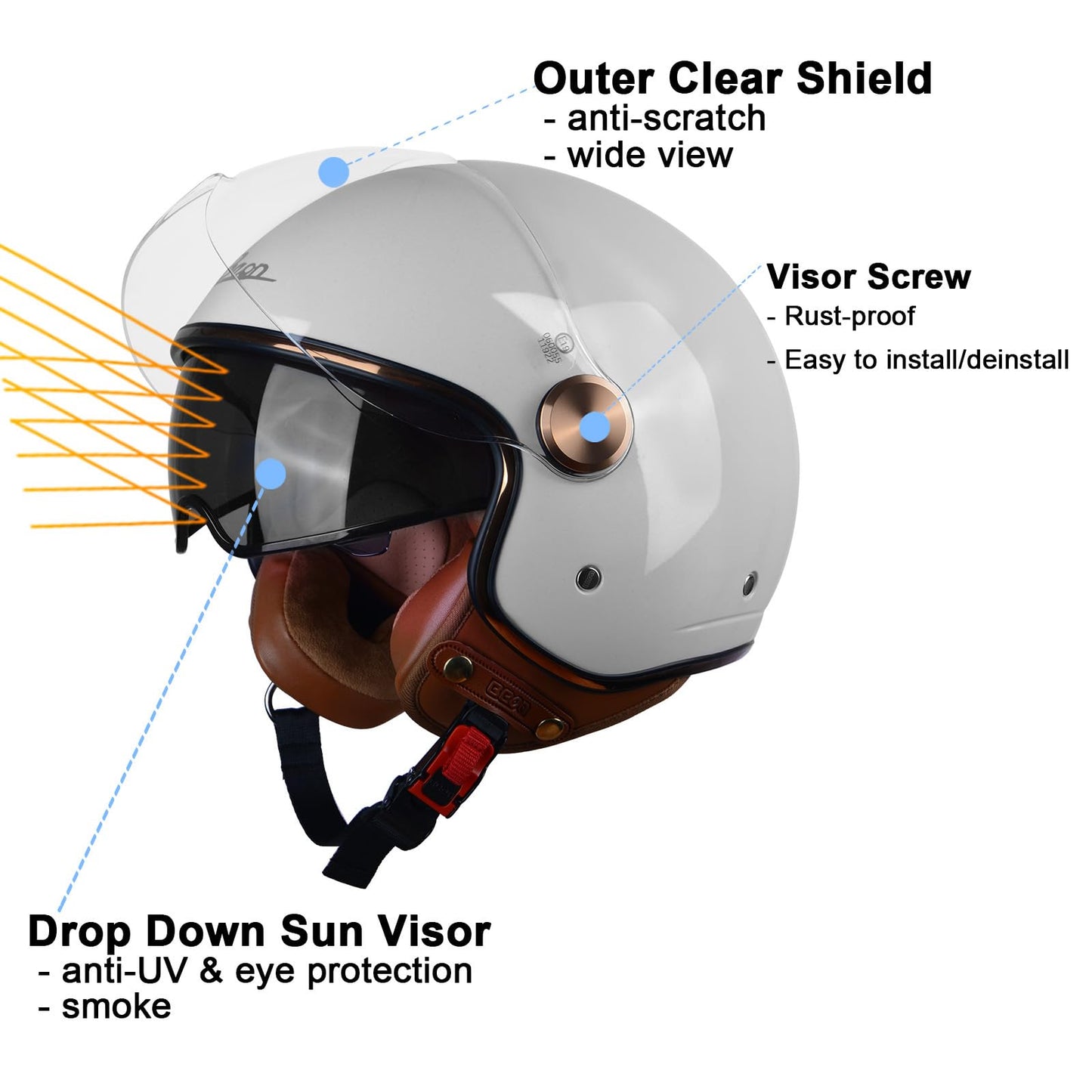 Open Face Motorcycle Helmet for Adults, DOT Approved,3/4 Retro Vespa Helmet, Dual Visors Men's and Women's Motorbike Casco for Moped Cruiser Bobber and Chopper