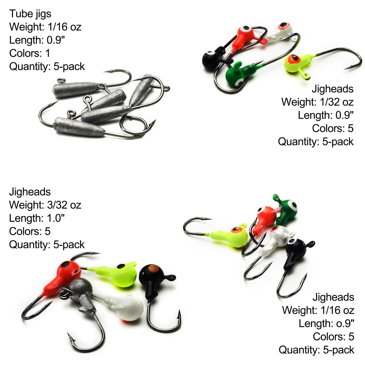Crappie Lures Tube Lures Jigs Heads Worms Swimbaits Kit, 165, 124, 50 Pcs Pre-Rigged Crappie Jigs Tube Hooks Soft Plastic Grub Worms Baits for Bass Trout Freshwater Saltwater Fishing