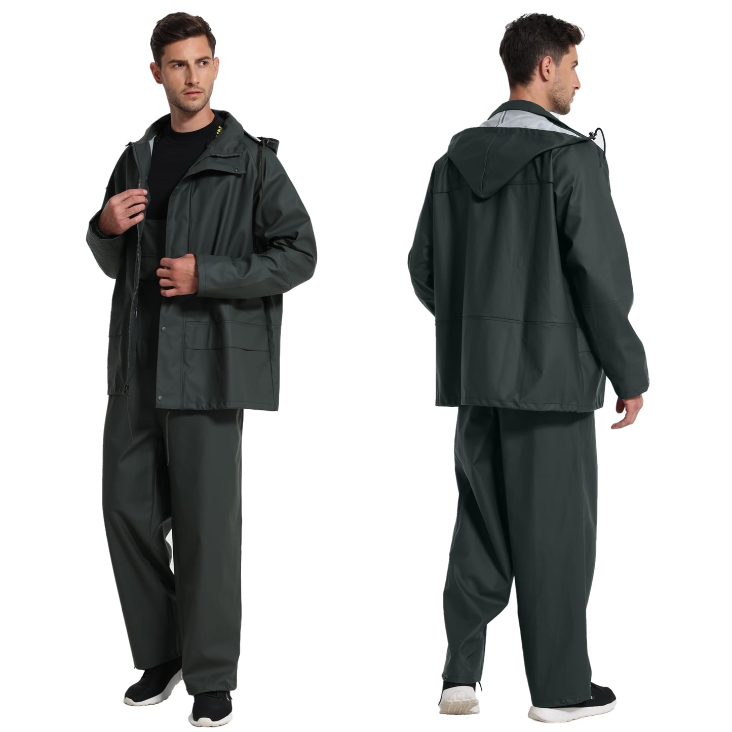 Men's Workwear PRO Rain Suit - Waterproof Jacket and Bib Pants 3-piece Set for Ultimate Safety and Comfort