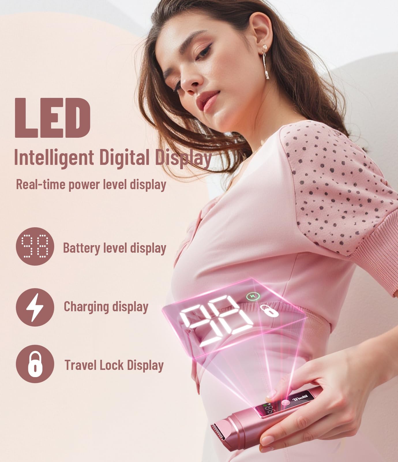 WUDTI Electric Bikini Trimmer for Women: Razor & Shaver with Dual Heads for Body Pubic Hair, IPX7 Waterproof with LED Display - Rechargeable Lady Trimmer for Underarm Body Leg Face