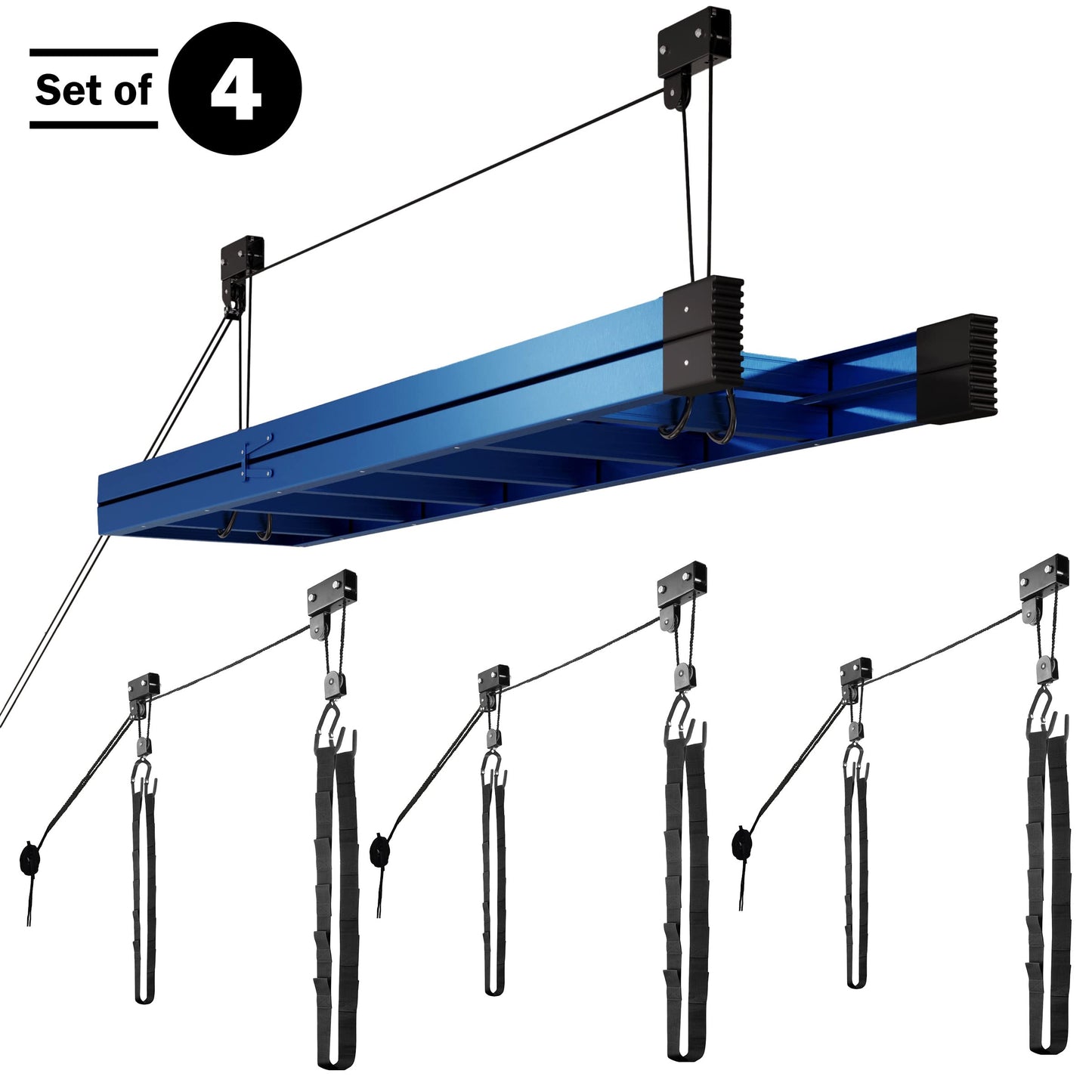 Kayak Storage Hoist - Overhead Pulley System with 125lb Capacity for Canoes, Bikes, Ladders, and More - for up to 12-Foot Ceilings