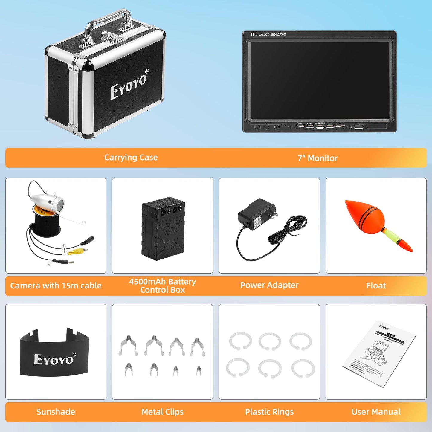 Eyoyo Underwater Fishing Camera Portable Video Fish Finder 9 inch LCD Monitor 1000TVL Waterproof Camera Underwater DVR Video Fish Cam 30m Cable 12pcs IR Infrared Lights for Ice, Boat and Lake Fishing