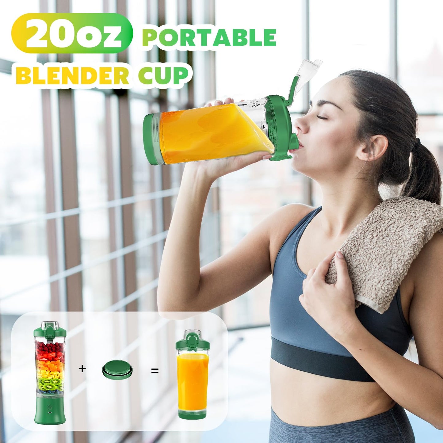Portable Blender with Insulated Carrying Case & Recipe Book for Shakes and Smoothies, 24 OZ Personal Juicer Electric Protein Shaker Bottle, Mini Small Blender Cup with USB-C Rechargeable, Travel Lid