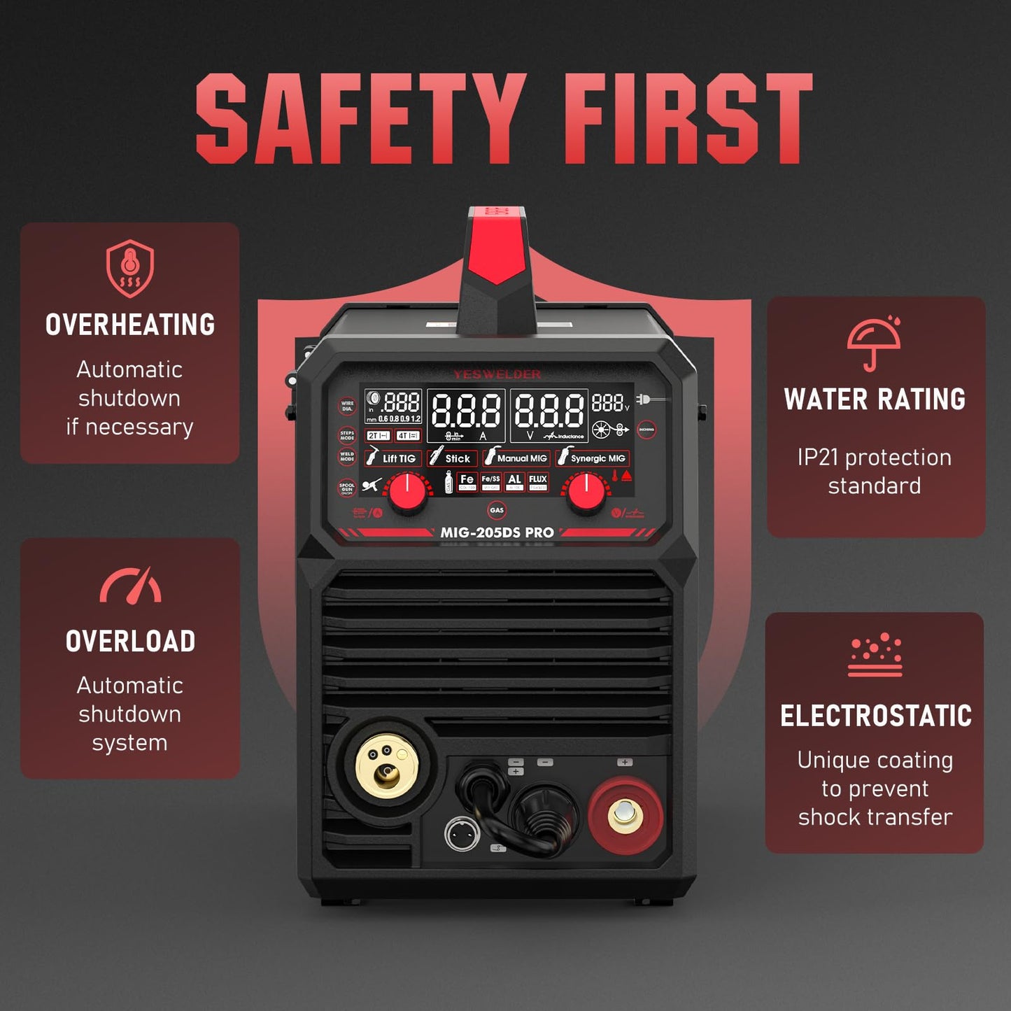 YESWELDER MIG-205DS PRO MIG Welder, 200Amp 110/220V Dual Voltage MIG Welding Machine, 5 in 1 Gas MIG/Flux Core MIG/Spool Gun MIG/Lift TIG/Stick Multiprocess Aluminum MIG Welder, Spool Gun Compatible